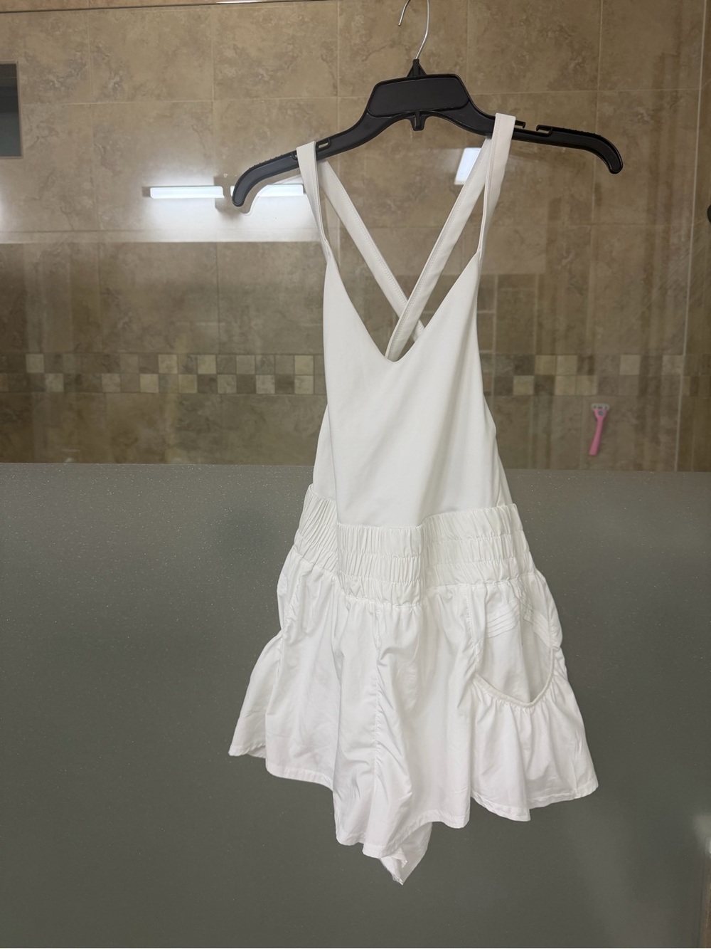 Free People White Sleeveless Romper with Smocked Waist